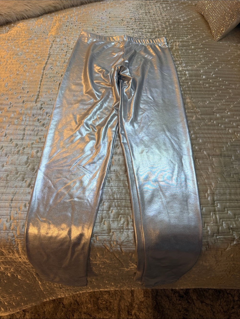 Womens Silver Metallic Leggings - Sleek Stretch Bottoms
